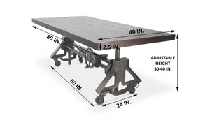 Otis Steel Dining Table - Adjustable Height - Iron Base - Casters - Rustic Ebony - Rustic Deco