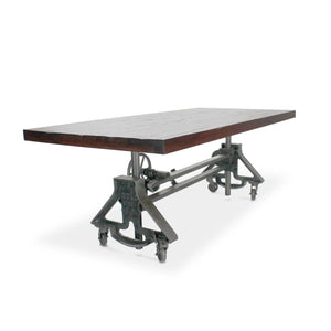 Otis Steel Dining Table - Adjustable Iron Base - Casters - Rustic Mahogany - Rustic Deco Incorporated