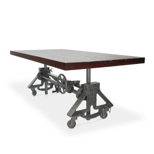 Otis Steel Dining Table - Adjustable Iron Base - Casters - Rustic Mahogany - Rustic Deco Incorporated