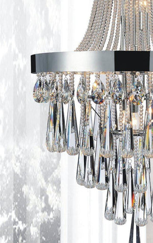 Polished Stainless Steel Crystal Chandelier - Modern French 24" x 42" - Rustic Deco Incorporated