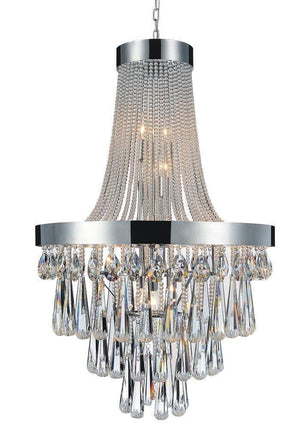 Polished Stainless Steel Crystal Chandelier - Modern French 24" x 42" - Rustic Deco Incorporated