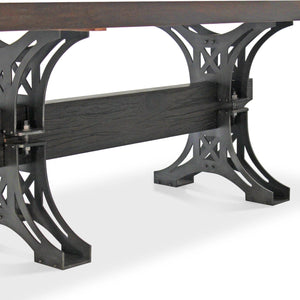 Pratt Truss Industrial Steel Communal Dining Table – Ebony Top 120” - Rustic Deco Incorporated