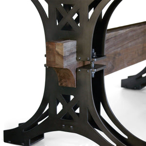 Pratt Truss Industrial Steel Communal Dining Table – Rustic Wood Top 120” - Rustic Deco Incorporated
