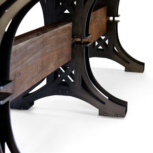 Pratt Truss Industrial Steel Communal Dining Table – Rustic Wood Top 120” - Rustic Deco Incorporated
