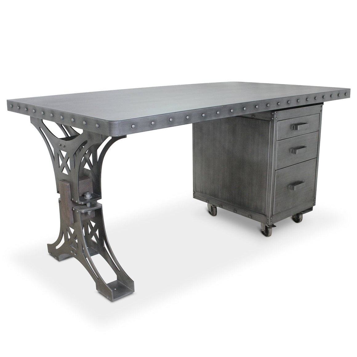 Pratt Truss Industrial Steel Office Desk with Movable Cabinet Drawers - Rustic Deco Incorporated