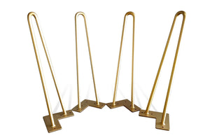 Premium 2 Rod INCLINED Hairpin Legs - Brass 1/2" Diameter- Set of 4 - 16" - Rustic Deco Incorporated