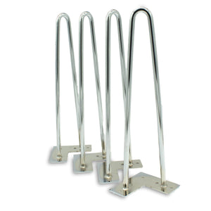 Premium Hairpin Table Legs 2 Rod 16" - Chrome Steel - Set of 4 - Rustic Deco Incorporated