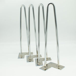 Premium Hairpin Table Legs 2 Rod 16" - Chrome Steel - Set of 4 - Rustic Deco Incorporated