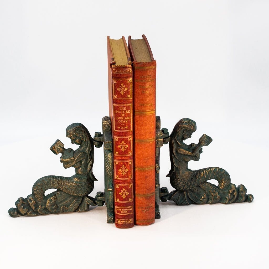 Reading Mermaids Figurine Bookends - Metal - Cast Iron - Pair - Rustic Deco Incorporated