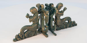 Reading Mermaids Figurine Bookends - Metal - Cast Iron - Pair - Rustic Deco Incorporated