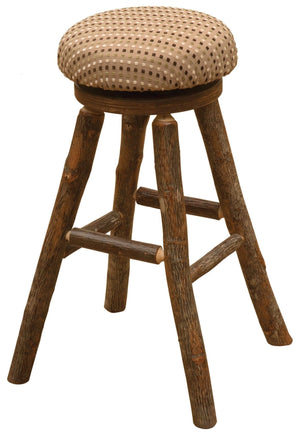 Real Hickory Branch Round Bar Stool - Custom Upholstery - 30" high - Rustic Deco Incorporated