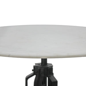 Round Industrial Table 36" - Adjustable Height - Elegant White Marble Top - Rustic Deco Incorporated