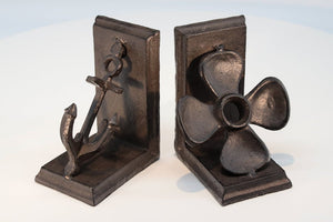 Ship Boat Anchor Propeller Bookends - Metal - Cast Iron - Pair - Rustic Deco Incorporated
