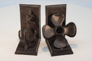 Ship Boat Anchor Propeller Bookends - Metal - Cast Iron - Pair - Rustic Deco Incorporated