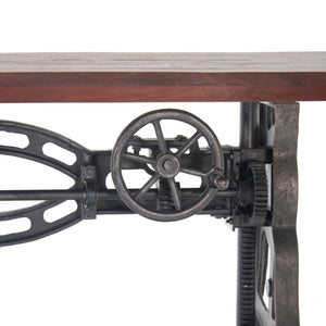 Shoemaker Dining Table - Adjustable Height Iron Base - Rustic Mahogany - Rustic Deco Incorporated
