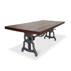 Shoemaker Dining Table - Adjustable Height Iron Base - Rustic Mahogany - Rustic Deco Incorporated