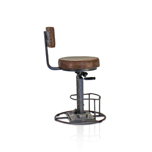 Simplex Industrial Dining Chair - Adjustable Height Crank - Brown Leather - Rustic Deco Incorporated