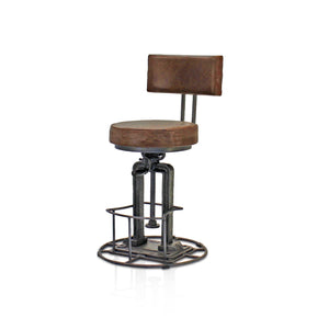 Simplex Industrial Dining Chair - Adjustable Height Crank - Brown Leather - Rustic Deco Incorporated