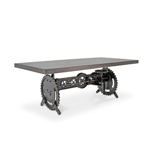 Steampunk Adjustable Dining Table - Iron Crank Base - Ebony Top - Rustic Deco Incorporated