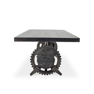 Steampunk Adjustable Dining Table - Iron Crank Base - Ebony Top - Rustic Deco Incorporated