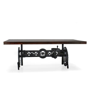 Steampunk Adjustable Dining Table - Iron Crank Base - Walnut Top - Rustic Deco Incorporated