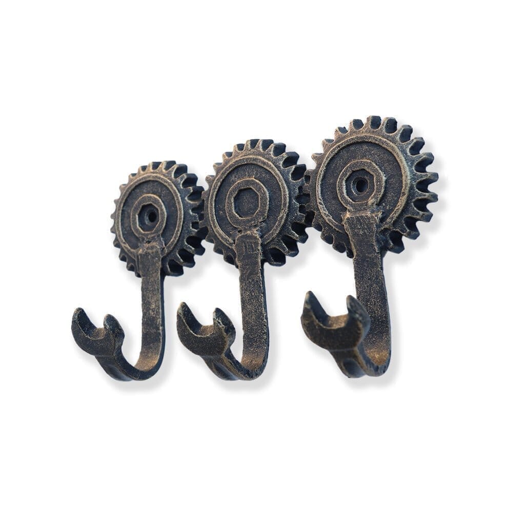 Steampunk Cogs Wall Hanger Wrench Hooks - Metal - Cast Iron Hat Rack - Rustic Deco Incorporated