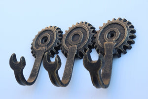 Steampunk Cogs Wall Hanger Wrench Hooks - Metal - Cast Iron Hat Rack - Rustic Deco Incorporated