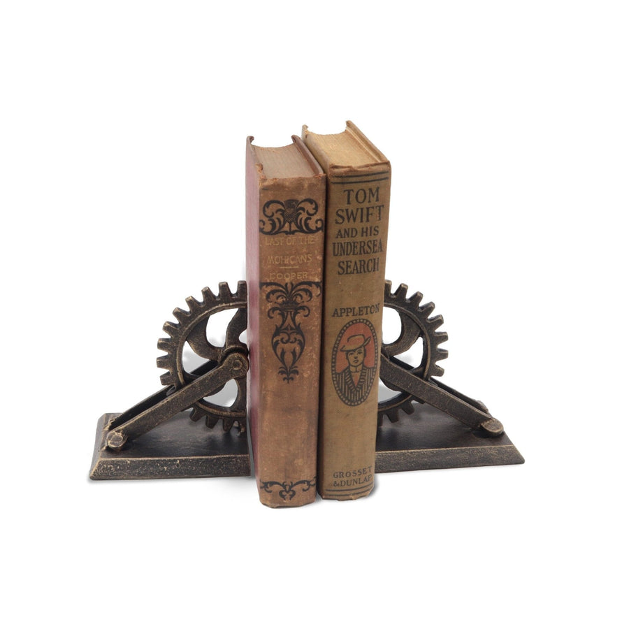 Steampunk Gear & Bracket Cast Iron Bookends - Metal - Pair - Rustic Deco Incorporated