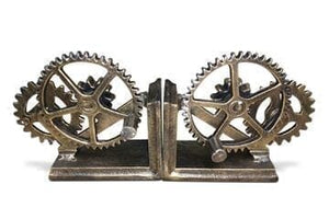 Steampunk Gears Sprocket Bookends - Metal Cogs Cast Iron - Pair - Rustic Deco Incorporated