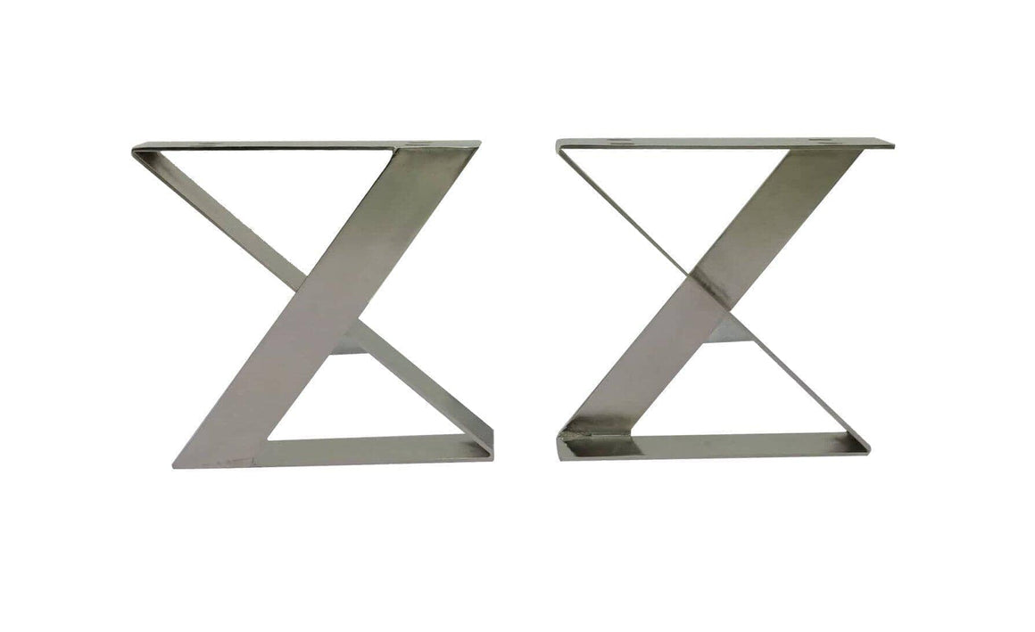 Trestle Chrome Coffee Table Base - Modern Metal Bench Legs - X Type - Rustic Deco Incorporated