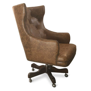 Tufted Brown Leather Adjustable Executive Office Chair- Casters - Rustic Deco Incorporated