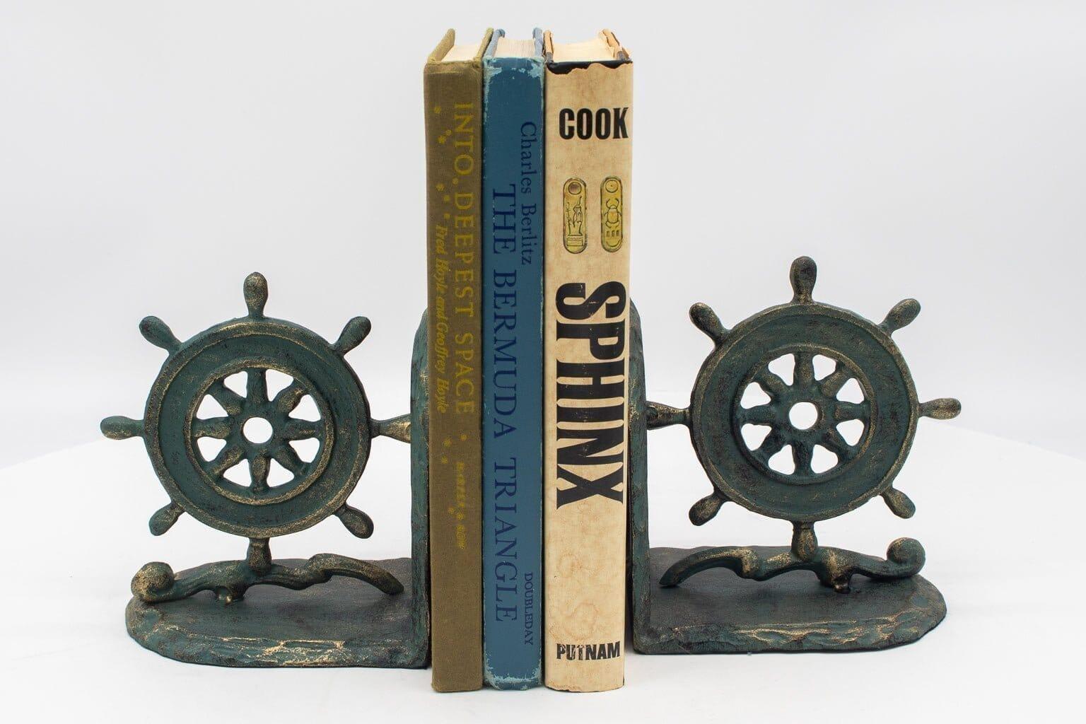 Vintage Nautical Ship Wheel Bookends - Metal - Cast Iron - Pair ...