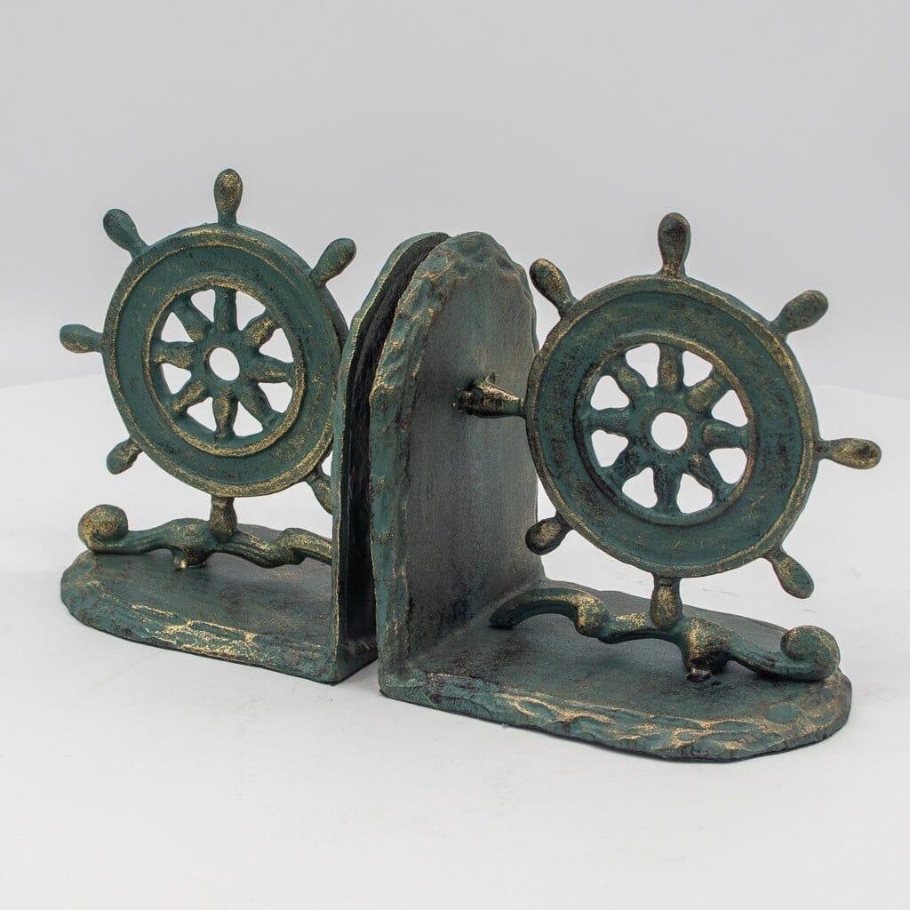 Vintage Nautical Ship Wheel Bookends - Metal - Cast Iron - Pair ...