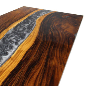 Walnut Live Edge Burl Dining Tabletop - Gray River Epoxy - 80 x 40 x 2" - Rustic Deco Incorporated