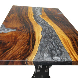 Walnut Live Edge Burl Dining Tabletop - Gray River Resin Epoxy - 80 x 40 x 2" - Rustic Deco Incorporated