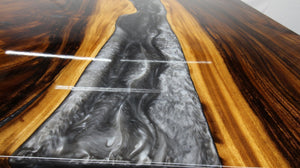 Walnut Live Edge Burl Dining Tabletop - Gray River Resin Epoxy - 80 x 40 x 2" - Rustic Deco Incorporated