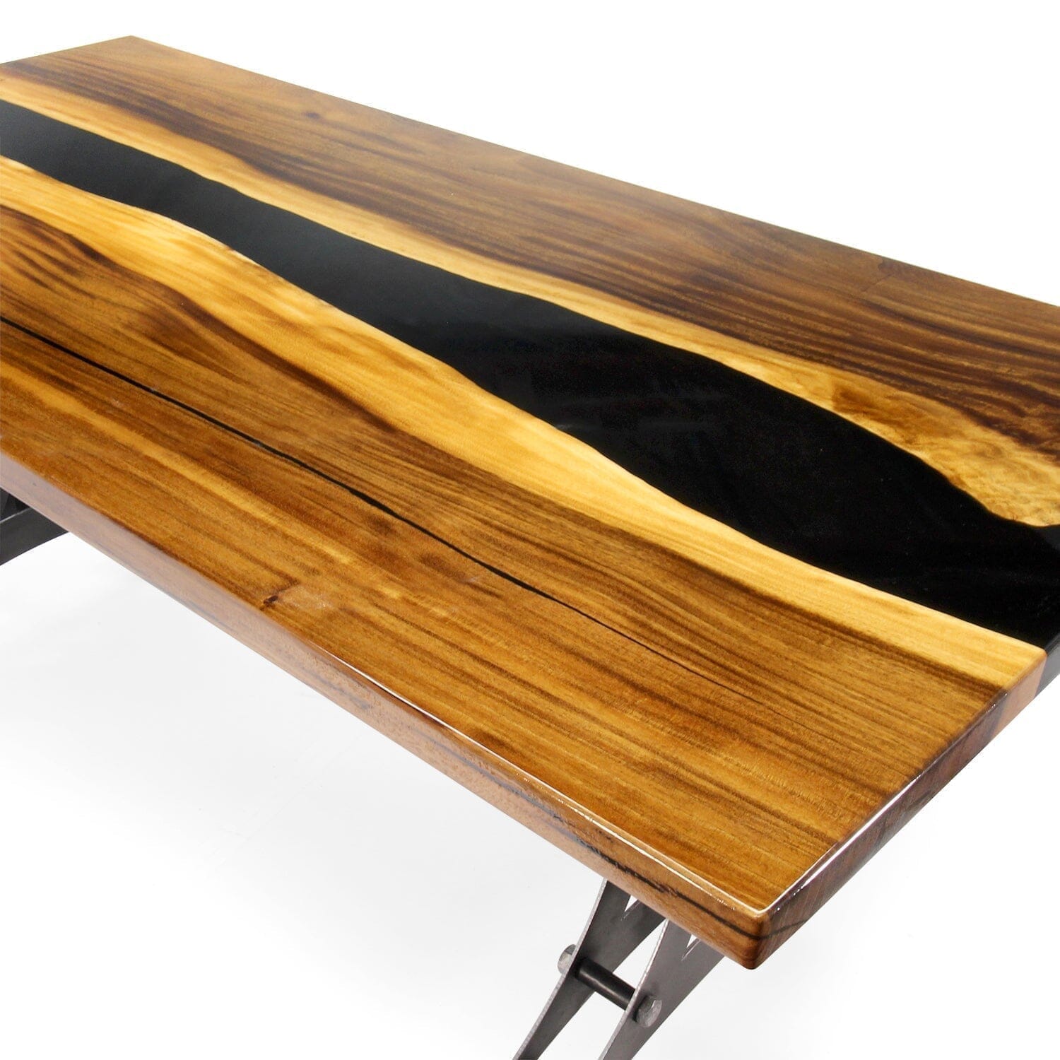 Oval walnut and black epoxy resin table O06L
