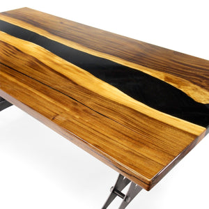 Walnut Live Edge Slab Dining Table Top - Black River Epoxy - 80 x 40 x 2" - Rustic Deco Incorporated