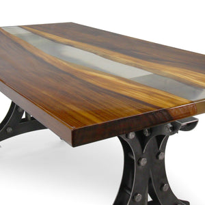 Walnut Live Edge Slab Dining Table Top - Clear River Epoxy - 80 x 40 x 2" - Rustic Deco Incorporated