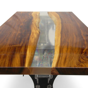 Walnut Live Edge Slab Dining Table Top - Clear River Epoxy - 80 x 40 x 2" - Rustic Deco Incorporated