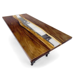 Walnut Live Edge Slab Dining Tabletop - Clear River Epoxy - 80 x 40 x 2" - Rustic Deco Incorporated