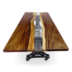 Walnut Live Edge Slab Dining Tabletop - Clear River Epoxy - 80 x 40 x 2" - Rustic Deco Incorporated