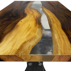Walnut Live Edge Slab Dining Tabletop - Clear River Resin - 80 x 40 x 2" - Rustic Deco Incorporated